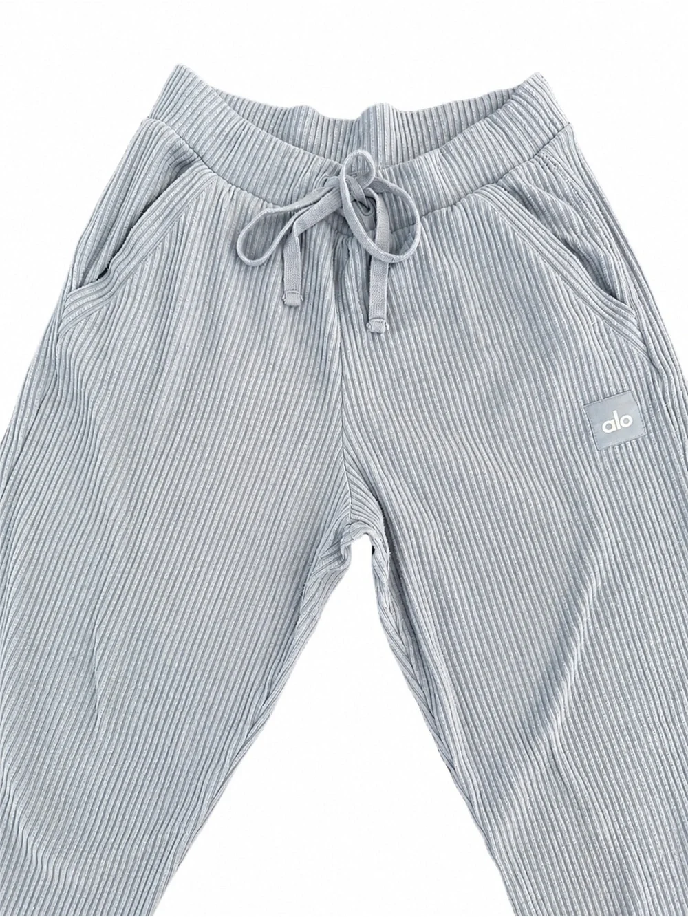 Alo Yoga Ribbed Velour Jogger Pants Drawstring Lounge Athleisure Light Blue S